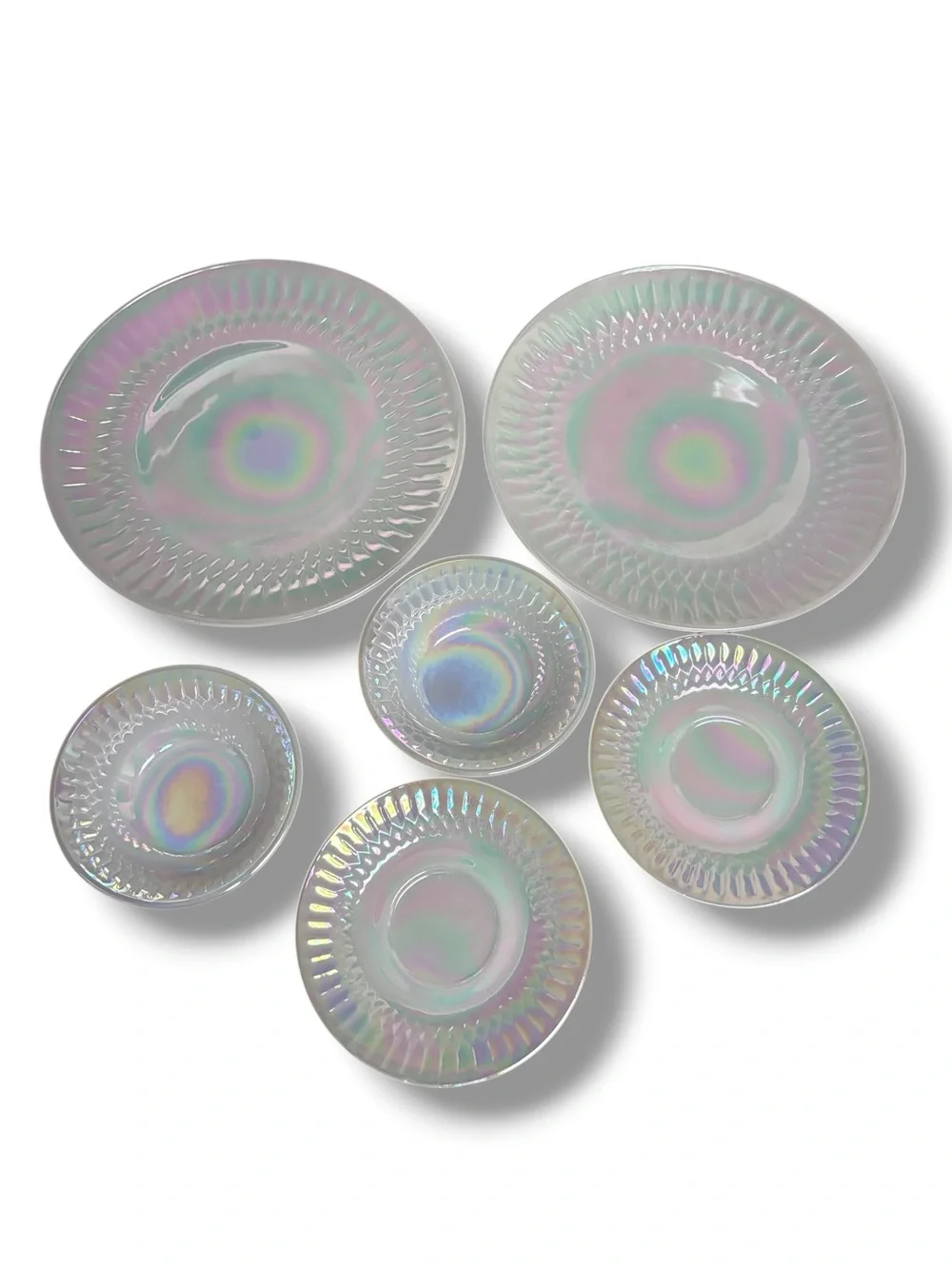FEDERAL GLASS Moonglow Iridescent Dishes Set of Six VINTAGE